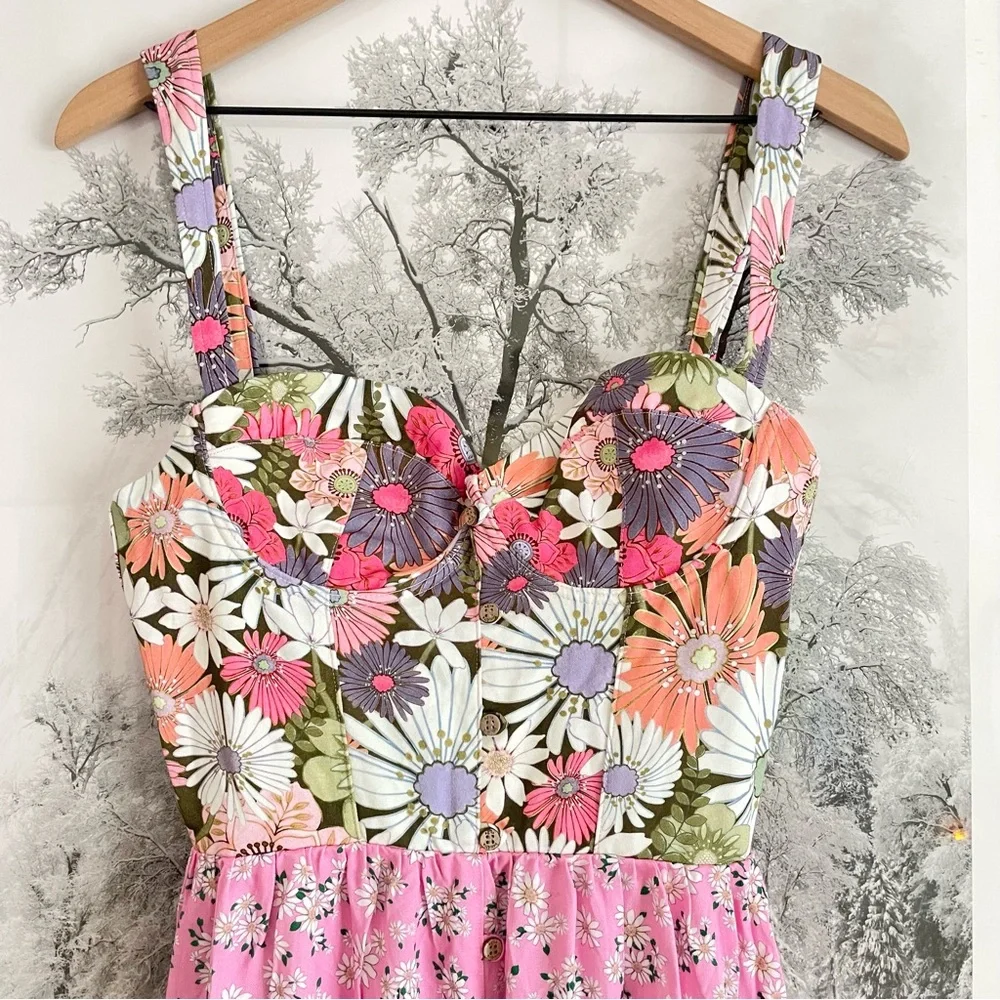 Agua Bendita Alani Java Maxi Dress Pink Bloom Large Underwire NWT - Picture 8 of 16